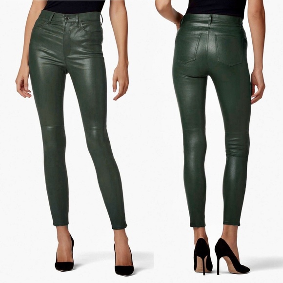 JOES JEANS Lamb Leather High Rise Skinny Ankle Jeans in Burnt Jade Green - Picture 2 of 7